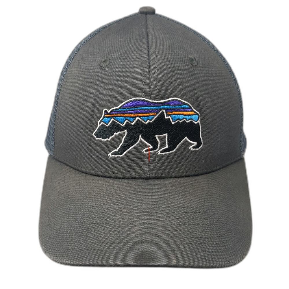 Patagonia Gray One Size Trucker Hat Fitz Roy Bear Mesh Back Snapback Mountains